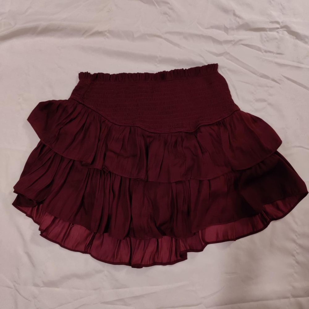 Burgundy Ruffle Skirt With Lining